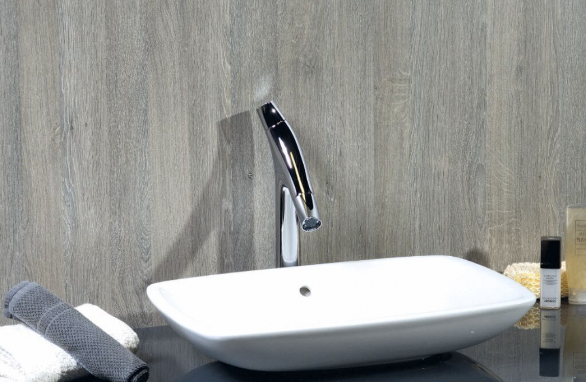 Aufsatzwaschtisch mit Rückwand Eiche Silber