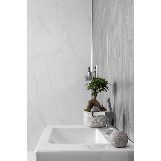 Duschrckwand 8 mm Universal, Hhe 255 cm, Breite 130 cm, Dekor Marmor Wei, Oberflche Feinstruktur